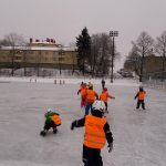Luistelua PArkin kentällä.