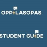 Kuvassa näkyy sinisellä taustalla valkoinen teksti suomeksi: Oppilasopas ja englanniksi Student Guide