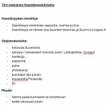 Kuvassa on oppilaidne latima luettelo itsenäisyysjuhlan ohjelmatoiveiksi.