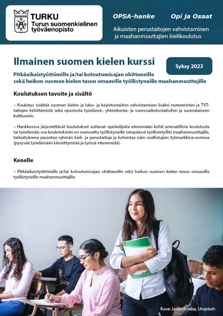 Ilmainen suomen kielen kurssi syksylle 2023 -esite