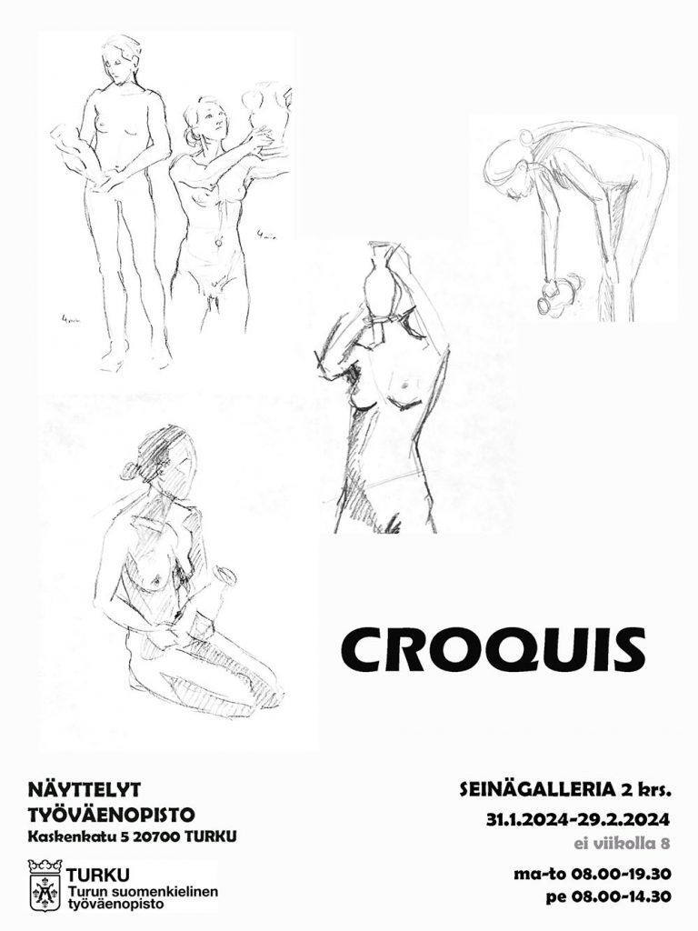 Croquis-piirroksia ihmishahmoista.