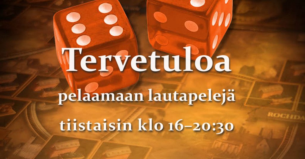 Tervetuloa työväenopistolla pidettävään lautapelikerhoon tiistaisin klo 16–20:30.