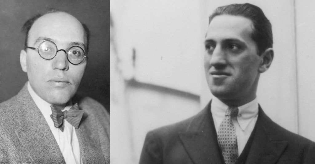 Kurt Weill ja George Gershwin – 1920-luvulla läpimurtonsa tehneitä säveltäjien rintakuvat.